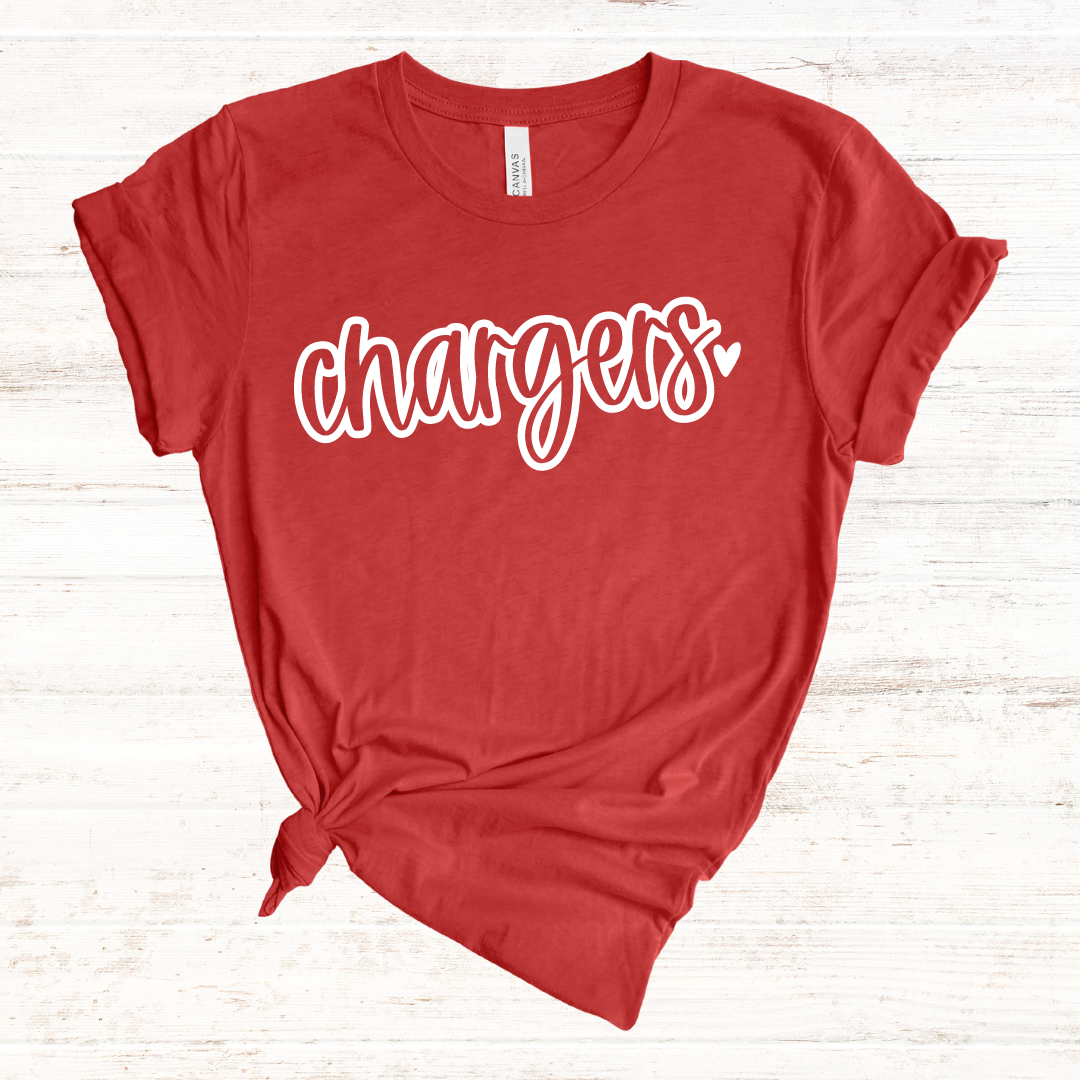 Chargers Script Heart: Red