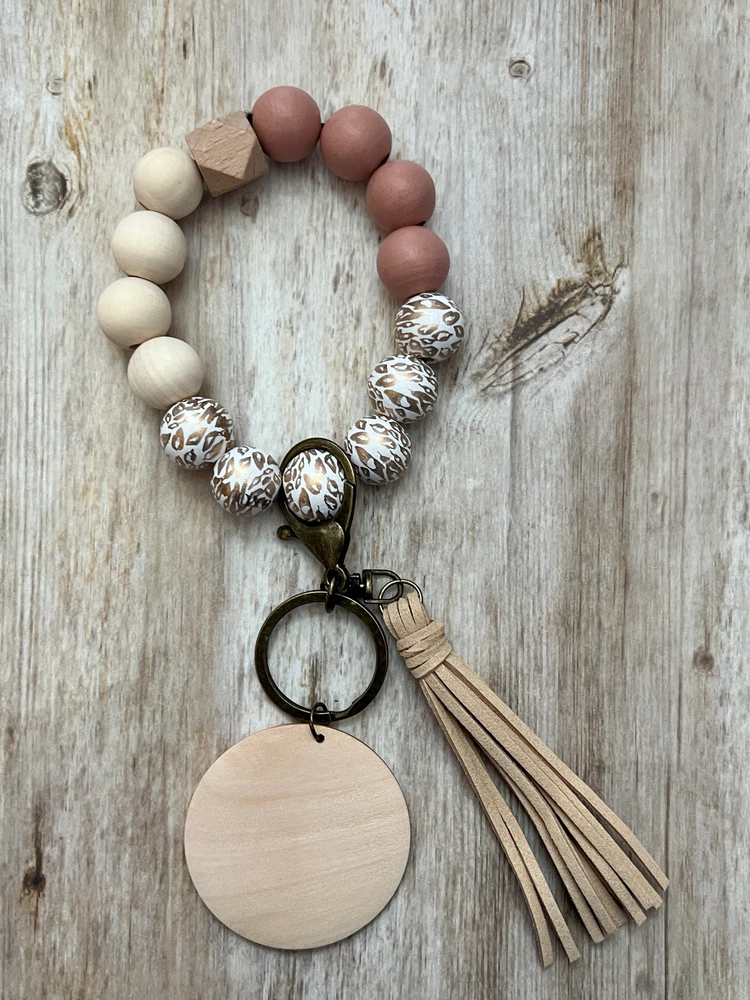 Rose Gold Leopard Wood Beads Wristlet