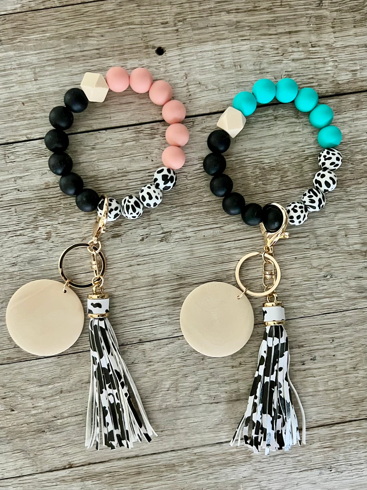Cow Print Silicone Beads Wristlet