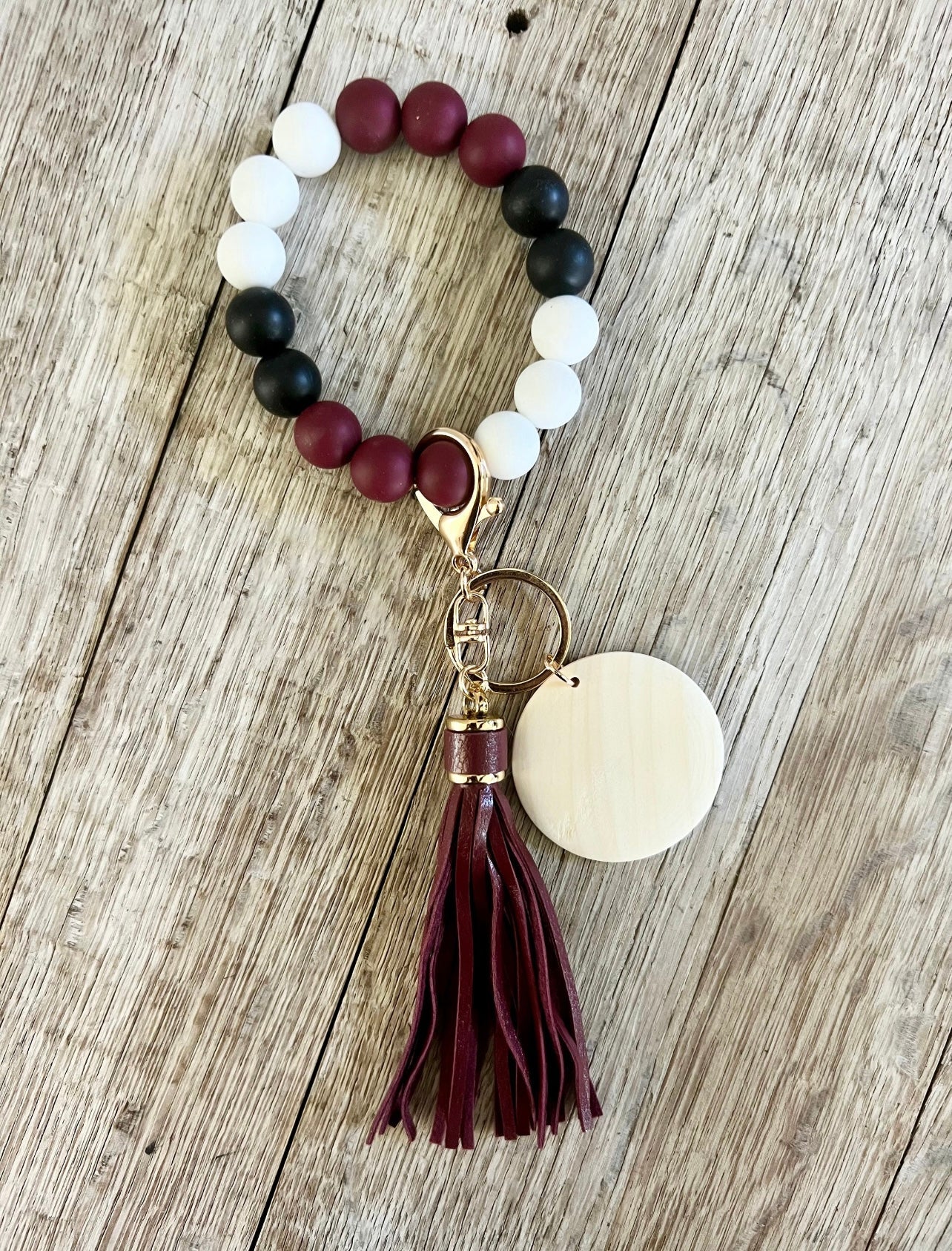 Maroon, White, and Black Wristlet