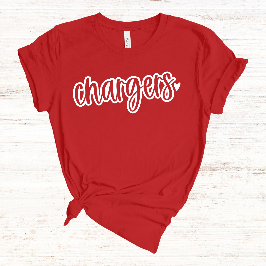 Chargers Script Heart: Red