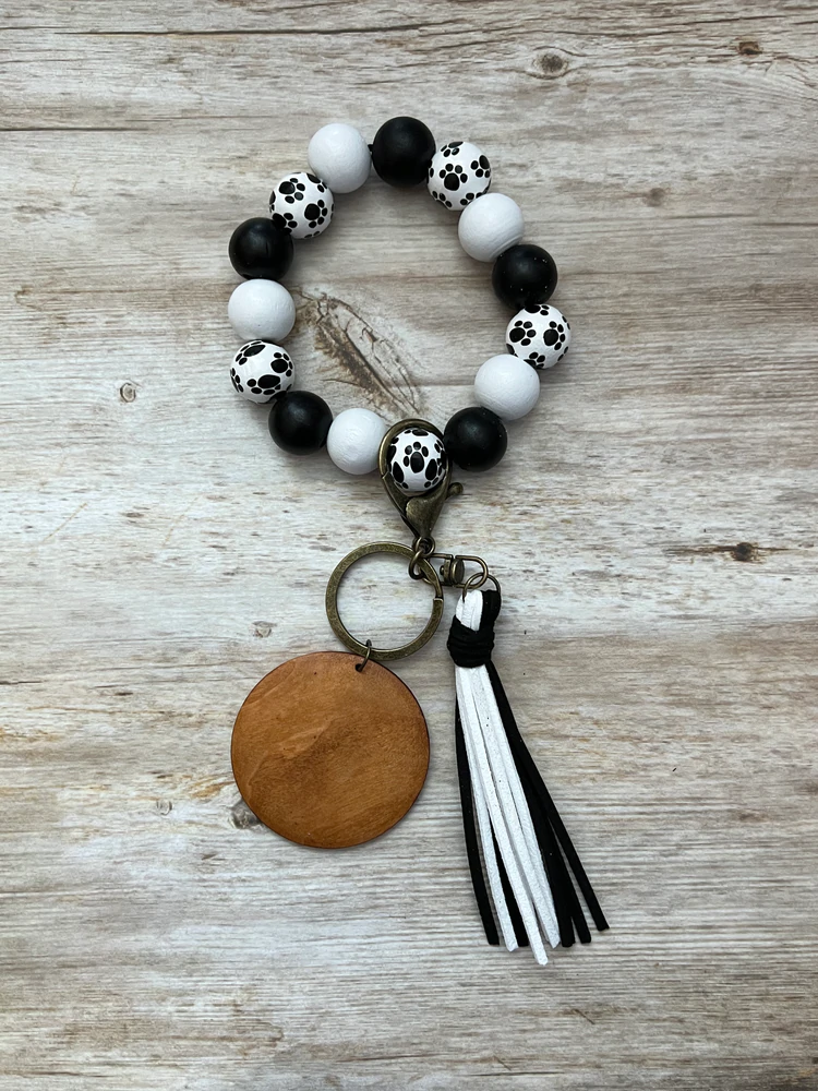 Paw Print Wood Beads Wristlet