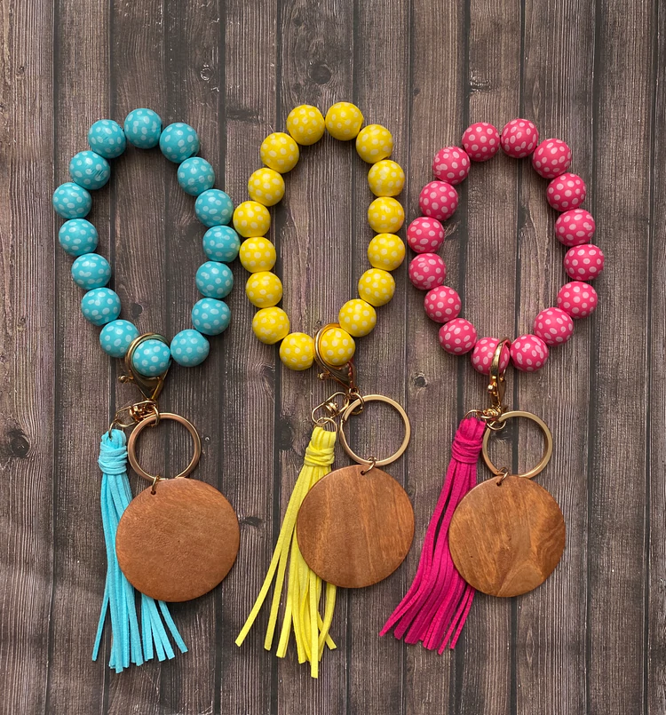 Polka Dot Wood Beads Wristlet