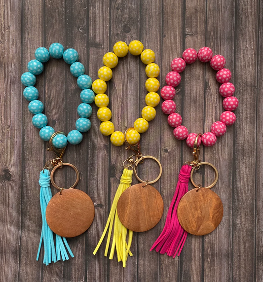 Polka Dot Wood Beads Wristlet
